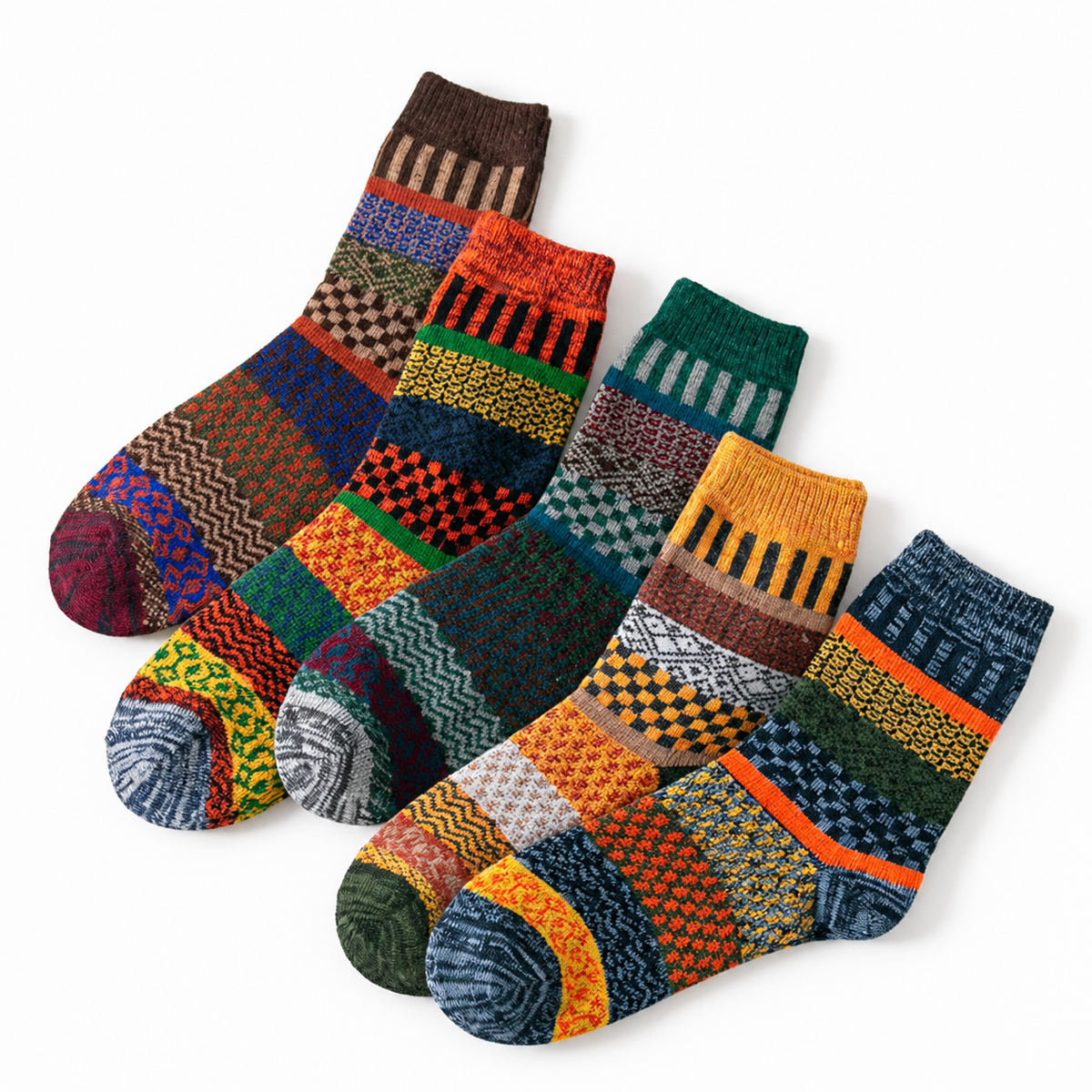 Chaussettes d’hiver homme – 5 paires, épaisses et style rétro